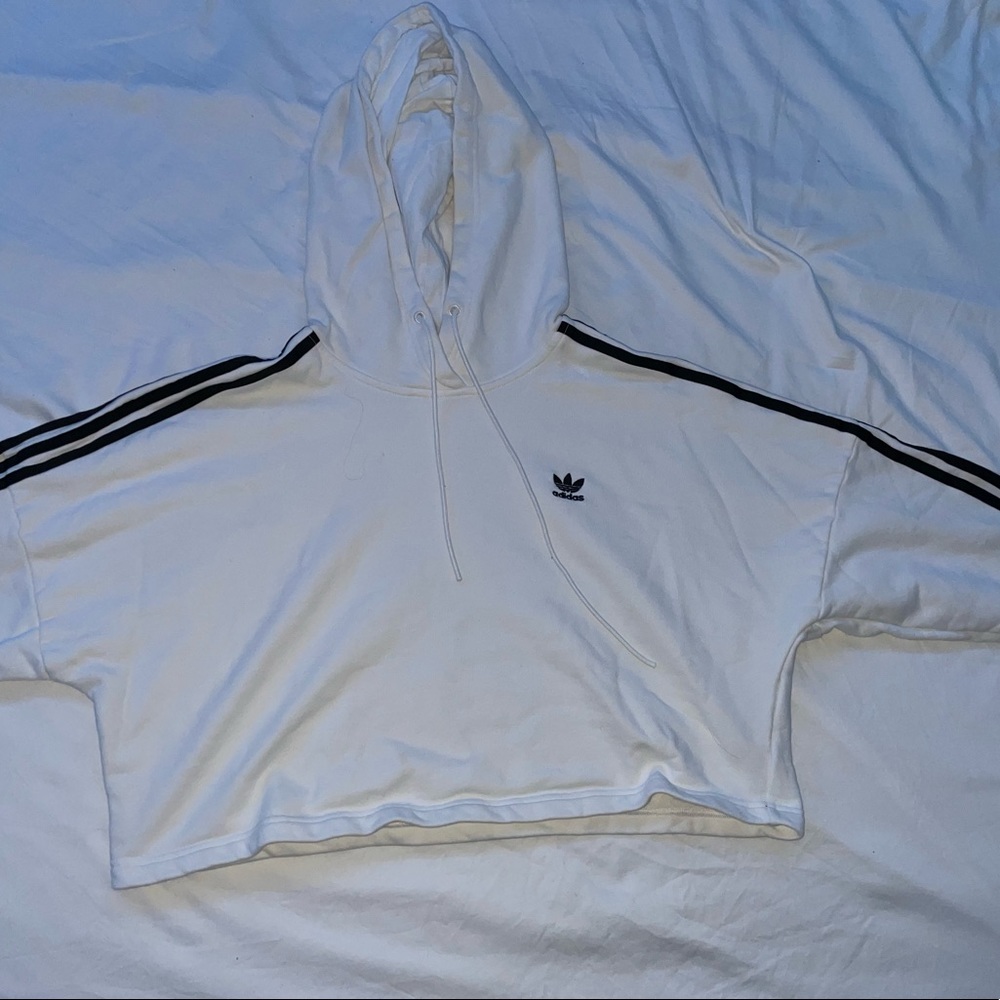 ADIDAS WHITE CROPPED HOODIE